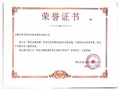 “鄂托克螺旋藻”標(biāo)準(zhǔn)化體系建設(shè)進(jìn)程榮譽(yù)證書(shū)